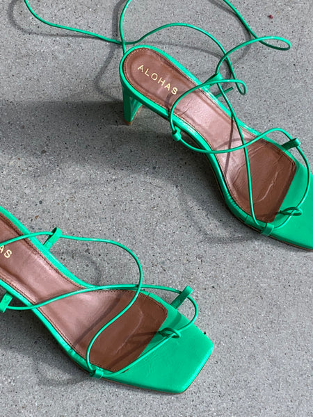 green strappy  sandals