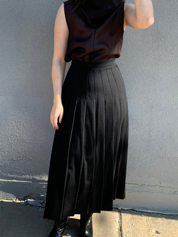black vintage pleated wool skirt