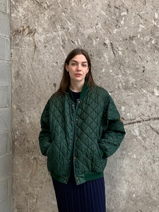 green quilted bomber jacket