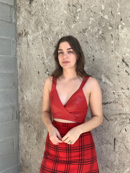 red leather bralette