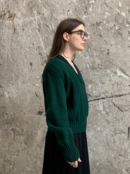 green vneck wool sweater