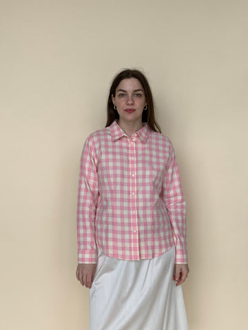 Pink check button down