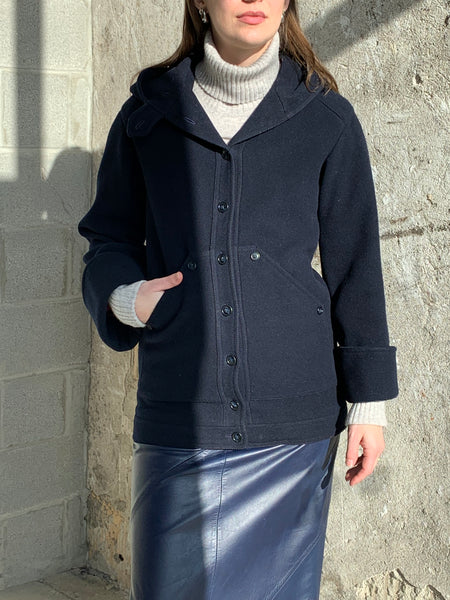 navy hooded wool coat