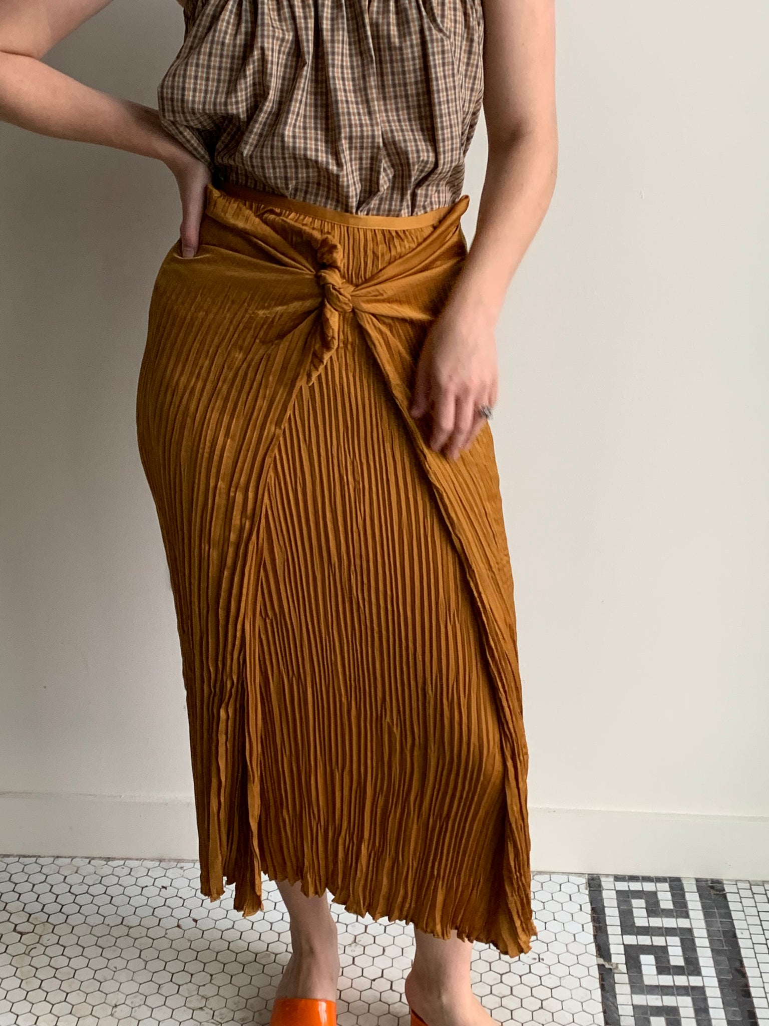 goldenrod micropleat midi skirt