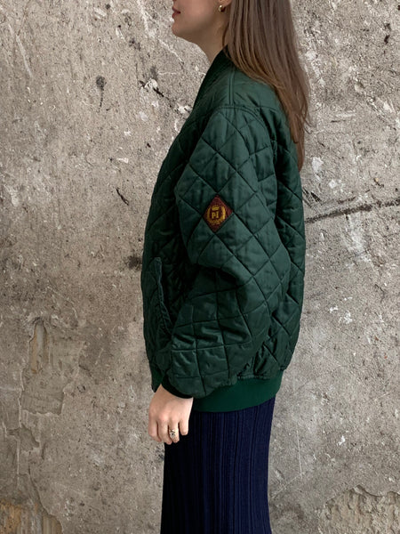 green quilted bomber jacket