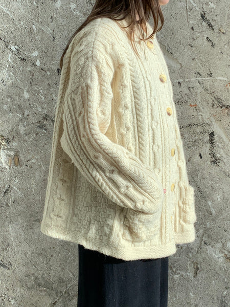 Aran cable knit sweater coat