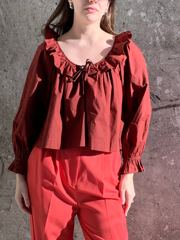 DÔEN red ruffle blouse