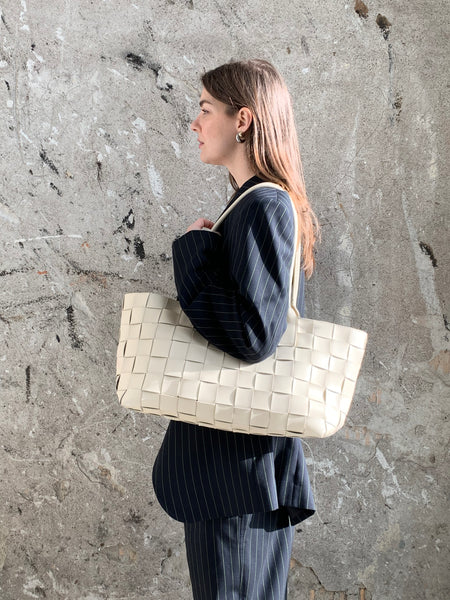 cream large woven tote bag