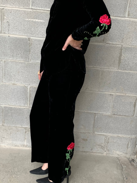 every rose has its thorn velvet pant set
