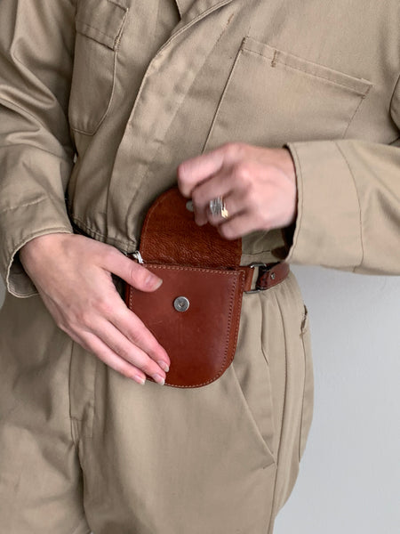 brown leather belt bag