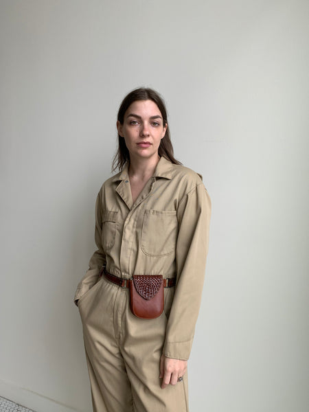 brown leather belt bag